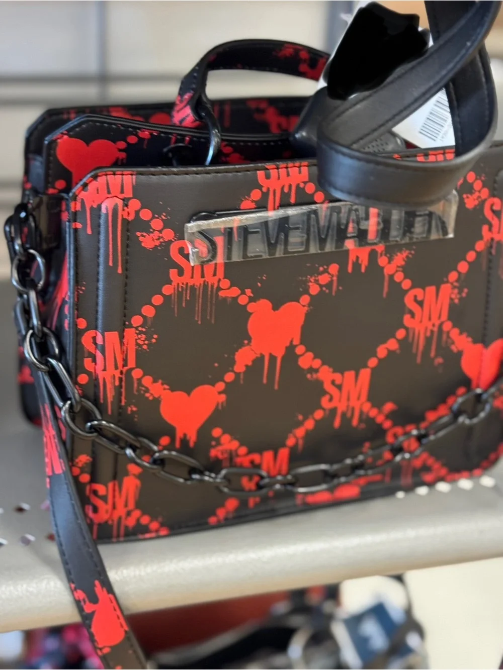 Steve Madden Black and Red Graphic Heart Crossbody Bag